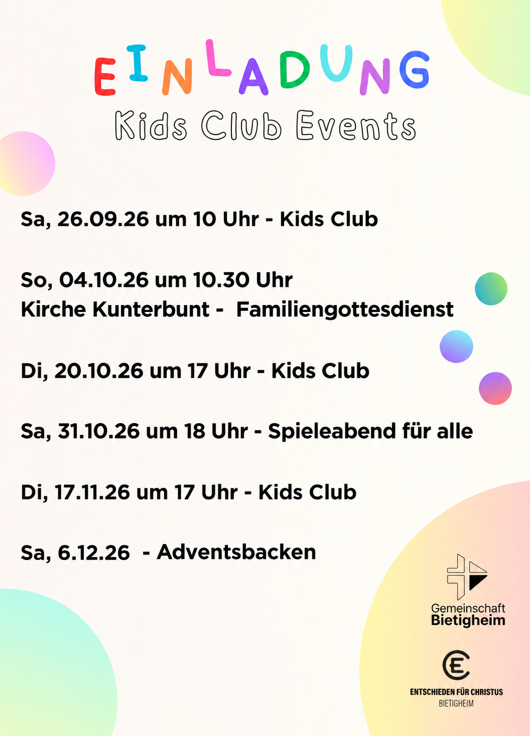 Kids Club – Neue Termine